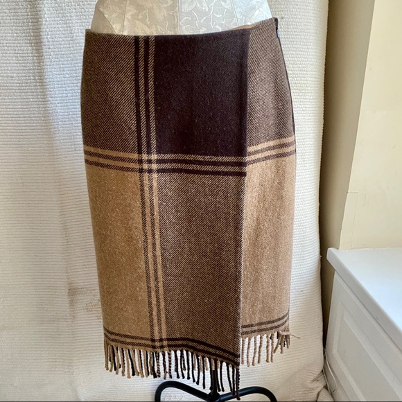 Worth 8/10 Wool Plaid Blanket “Wrap” Skirt Brown - Picture 5 of 8